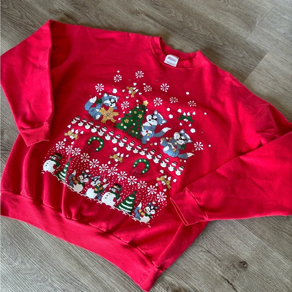 Vintage Cats Holiday Christmas Crewneck Sweatshirt - Picture 2 of 5